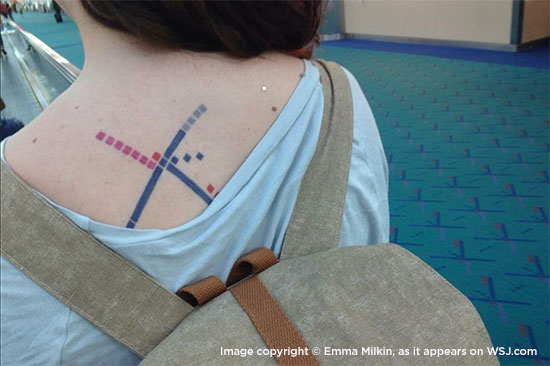 PDX tattoo on Emma Milkin, a native Portlander. From the Wall Street Journal.