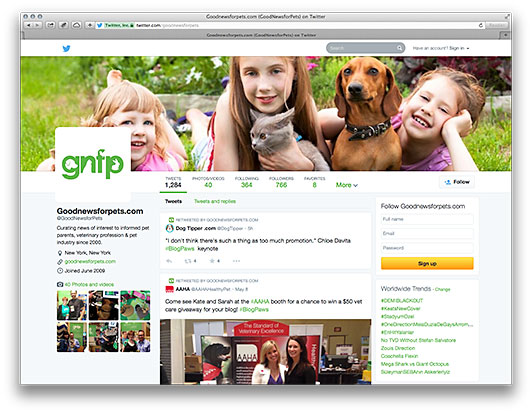 The new GoodNewsForPets Twitter Page is only able to be customized with Profile picture and bacnground image.