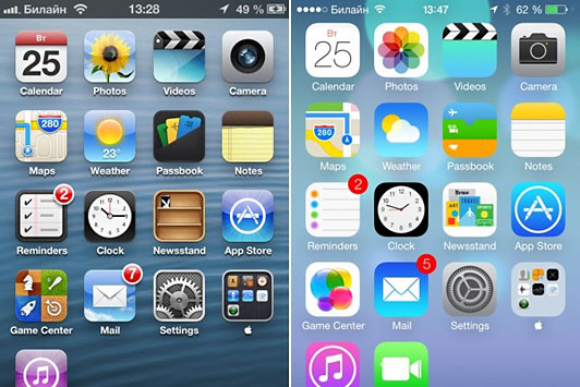 iOS 6 vs. iOS 7 (side-by-side comparison)